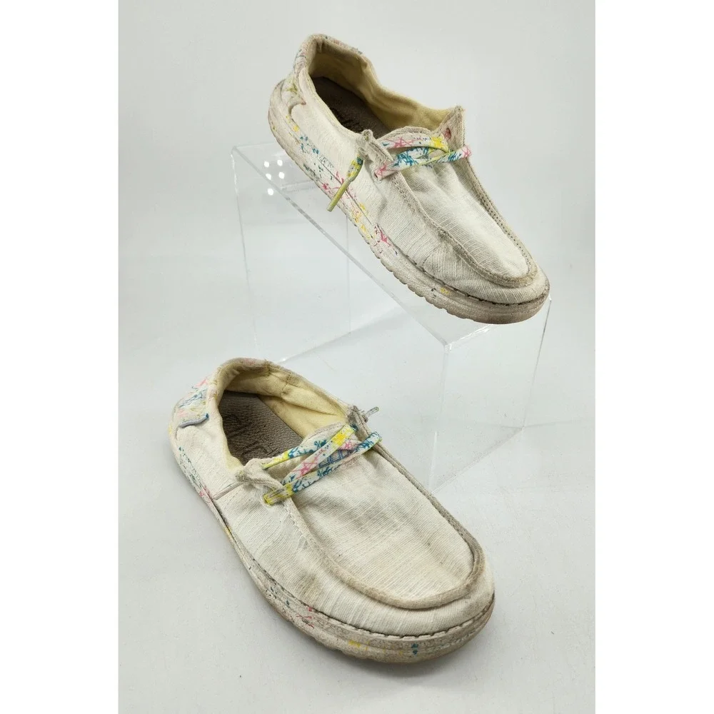 Hey Dude Wendy Youth Sugar Vibe Loafers Size Y3-L4 White Multi Color Splatter